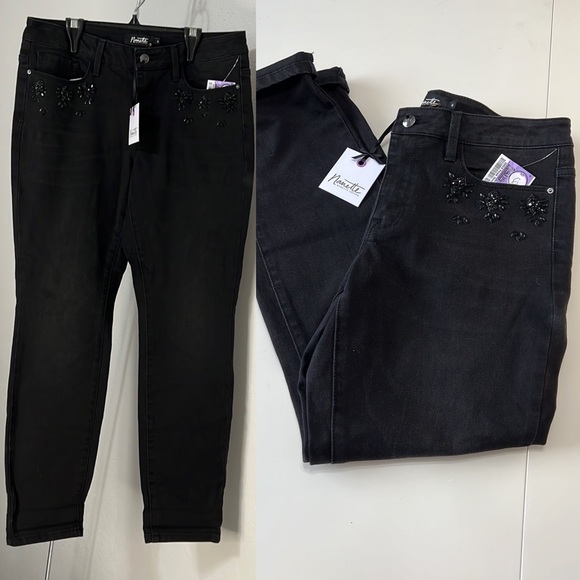 NWT Women’s Nanette Lepore Rhinestone Girlfriend Cropped Jeans Black Poison Sz 6 - Picture 1 of 10
